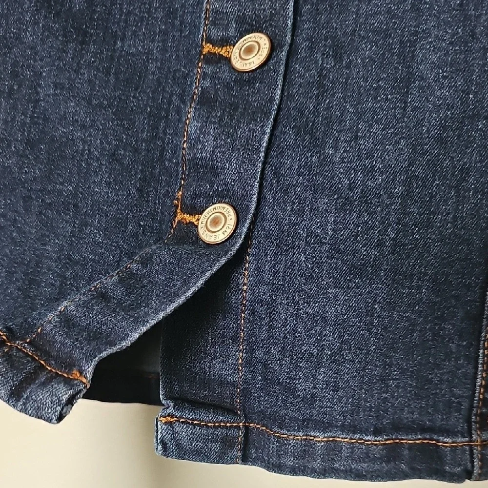 I & M Jeans Button Front Mini  Blue Denim Jean Stretch Skirt No Slit Medium